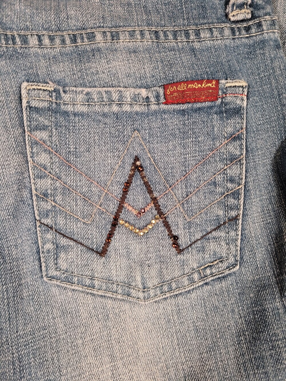 7 For All Mankind Jeans Womens 26* Blue A Pocket Flare Bootcut USA Beaded Denim